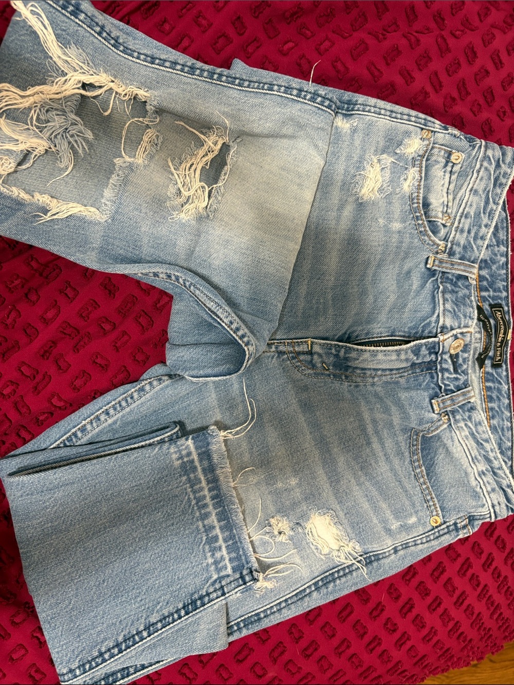 Abercrombie & Fitch Light Blue Distressed Boyfriend Jeans